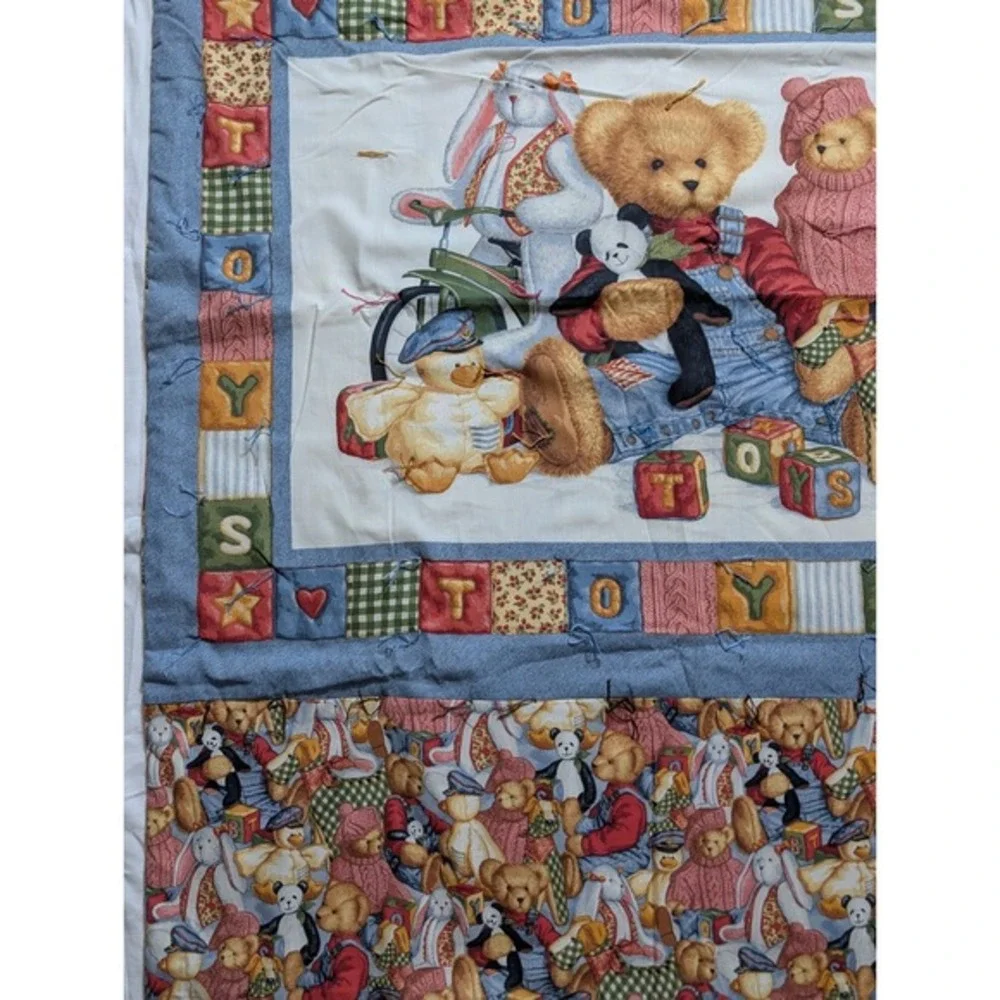 Handmade Teddy Bear Baby Quilt 57x43 Blue Jean Teddy‎ Toys Nursery Blanket
